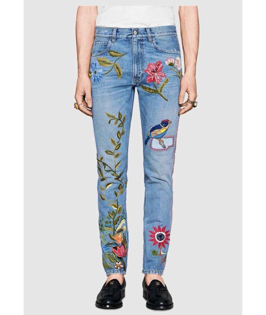 GUCCI Голубые хлопковые джинсы скинни, фото 5