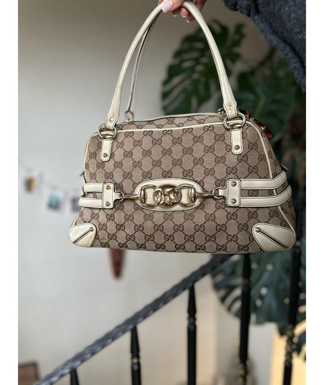 GUCCI Бежевая кожаная сумка с короткими ручками, фото 9