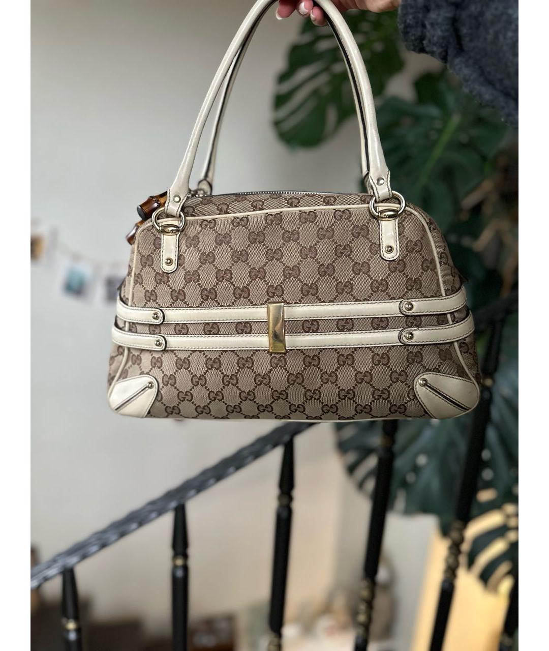 GUCCI Бежевая кожаная сумка с короткими ручками, фото 2