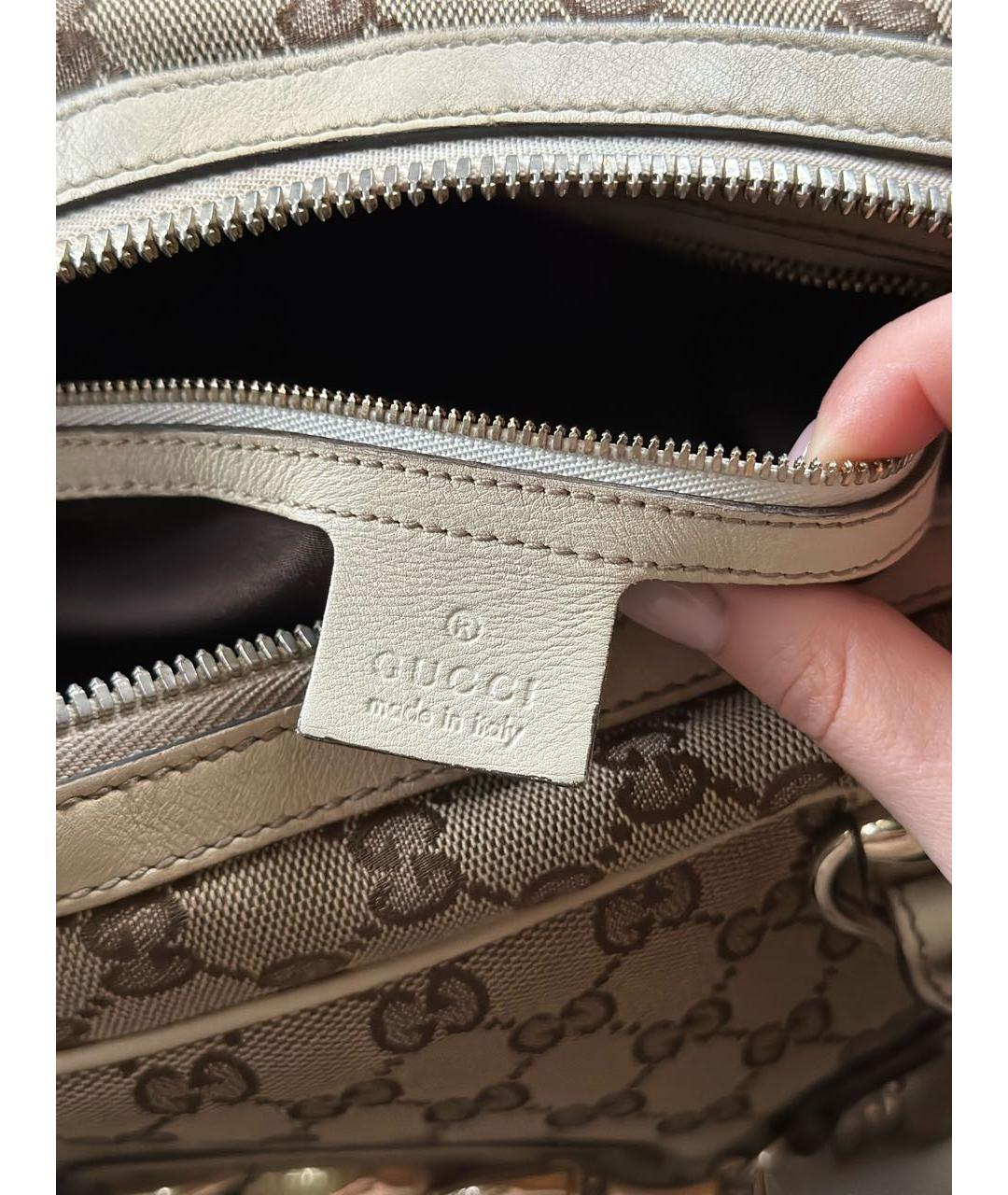 GUCCI Бежевая кожаная сумка с короткими ручками, фото 7