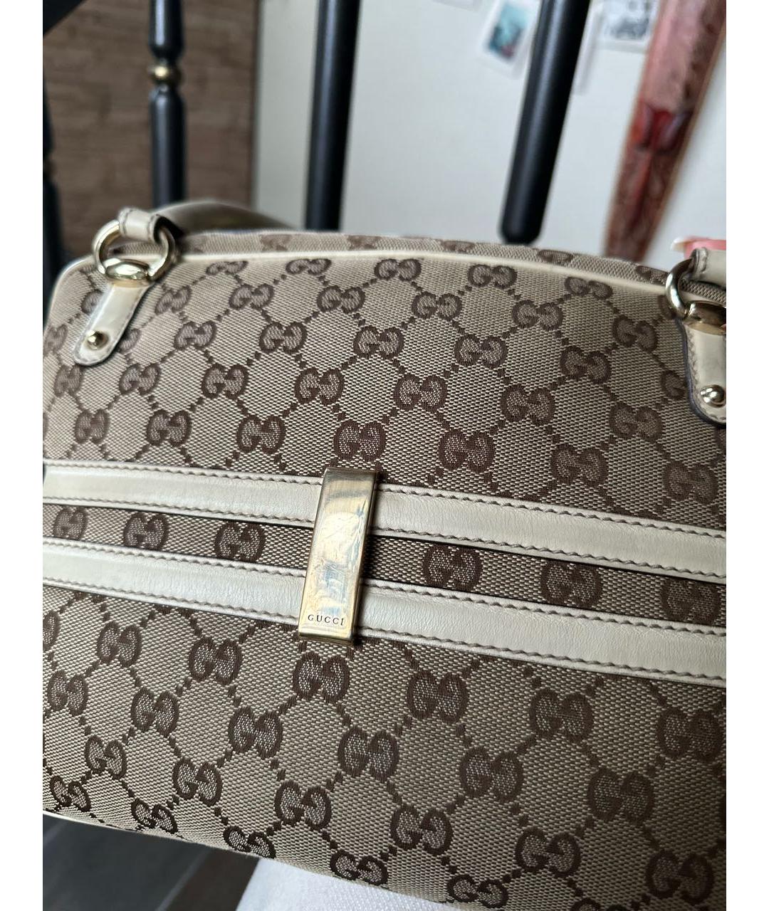 GUCCI Бежевая кожаная сумка с короткими ручками, фото 8
