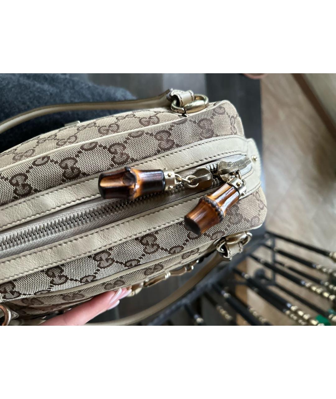 GUCCI Бежевая кожаная сумка с короткими ручками, фото 6