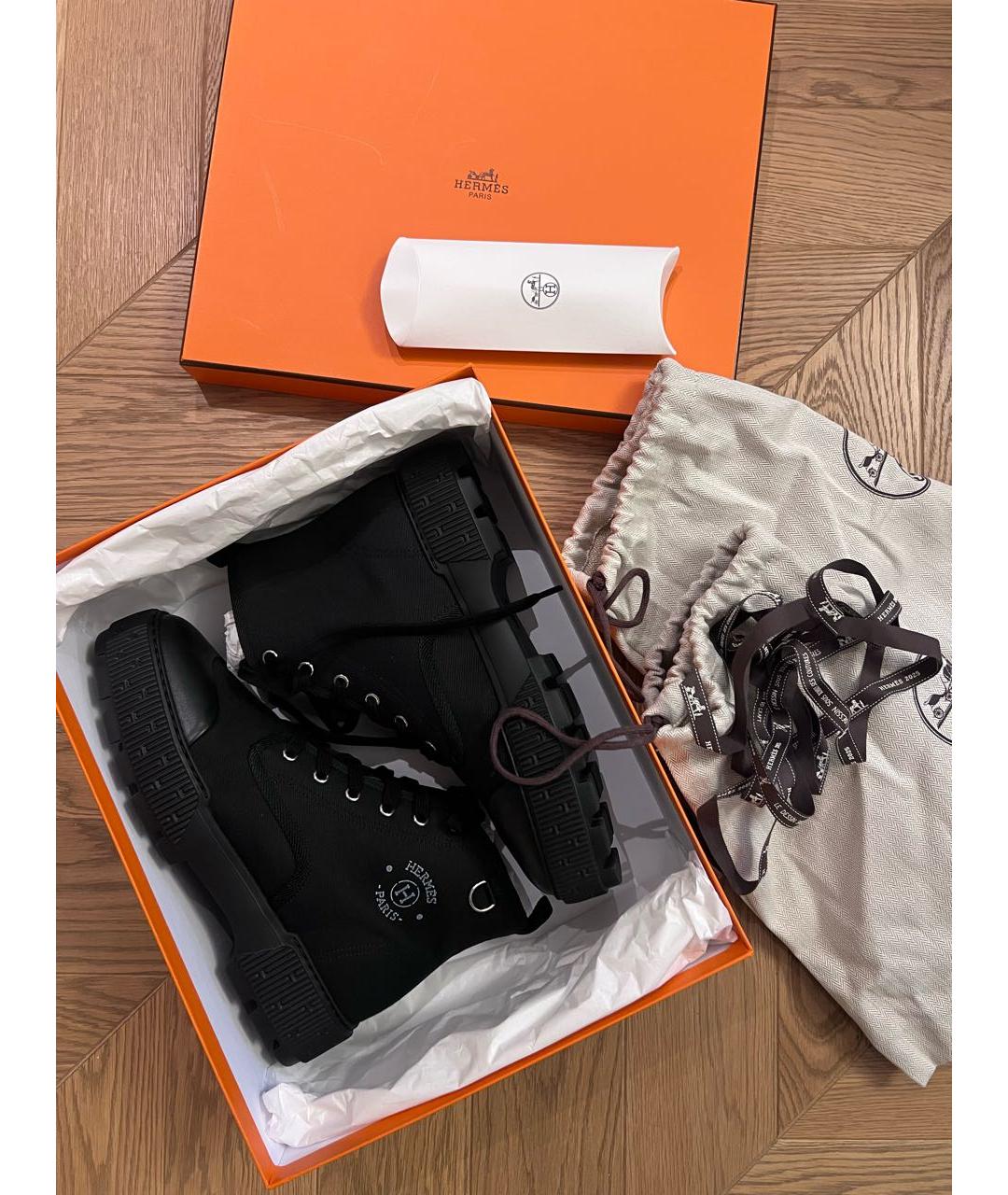 HERMES Черные текстильные высокие ботинки, фото 5