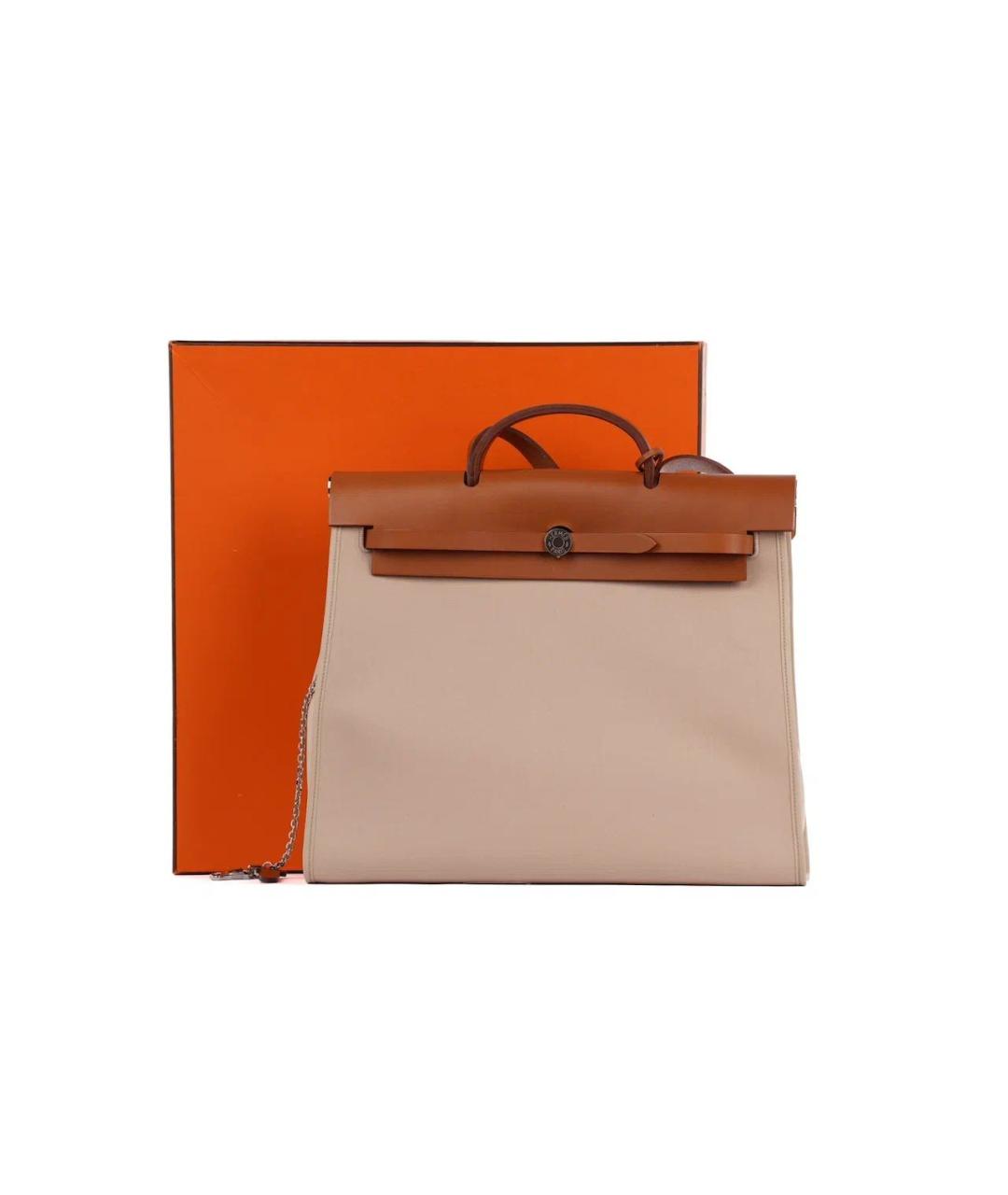 HERMES Бежевая тканевая сумка тоут, фото 2