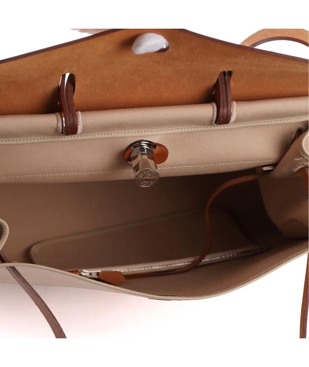 HERMES Бежевая тканевая сумка тоут, фото 8