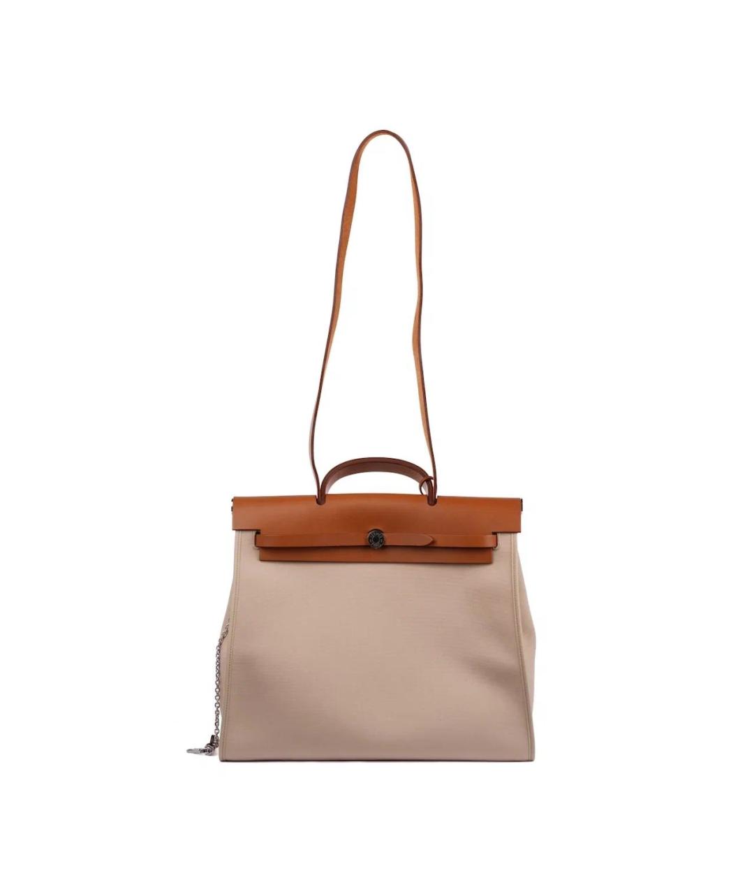 HERMES Бежевая тканевая сумка тоут, фото 3