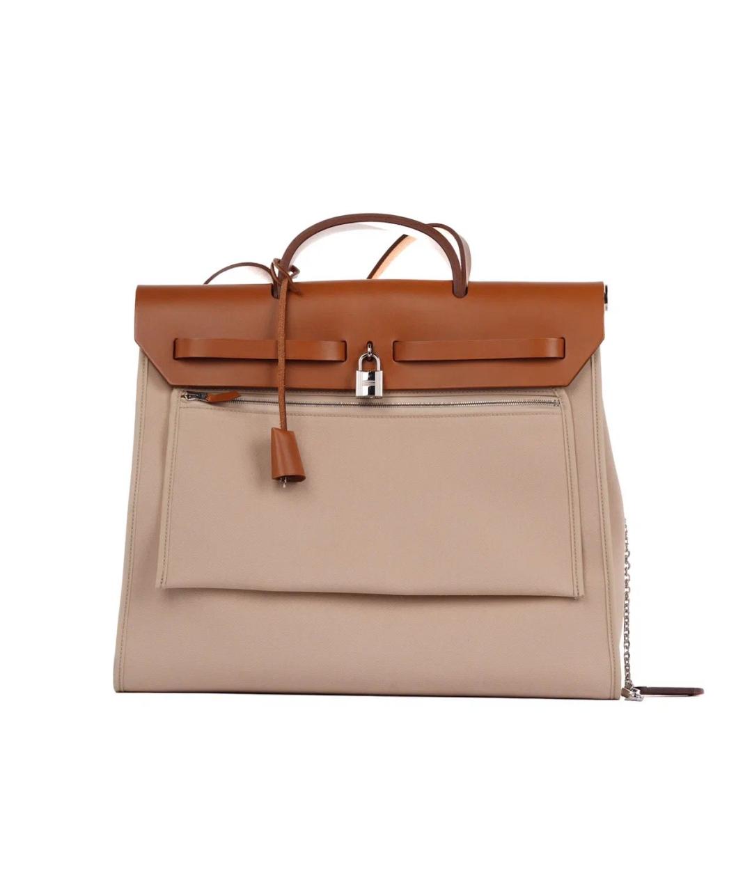 HERMES Бежевая тканевая сумка тоут, фото 4