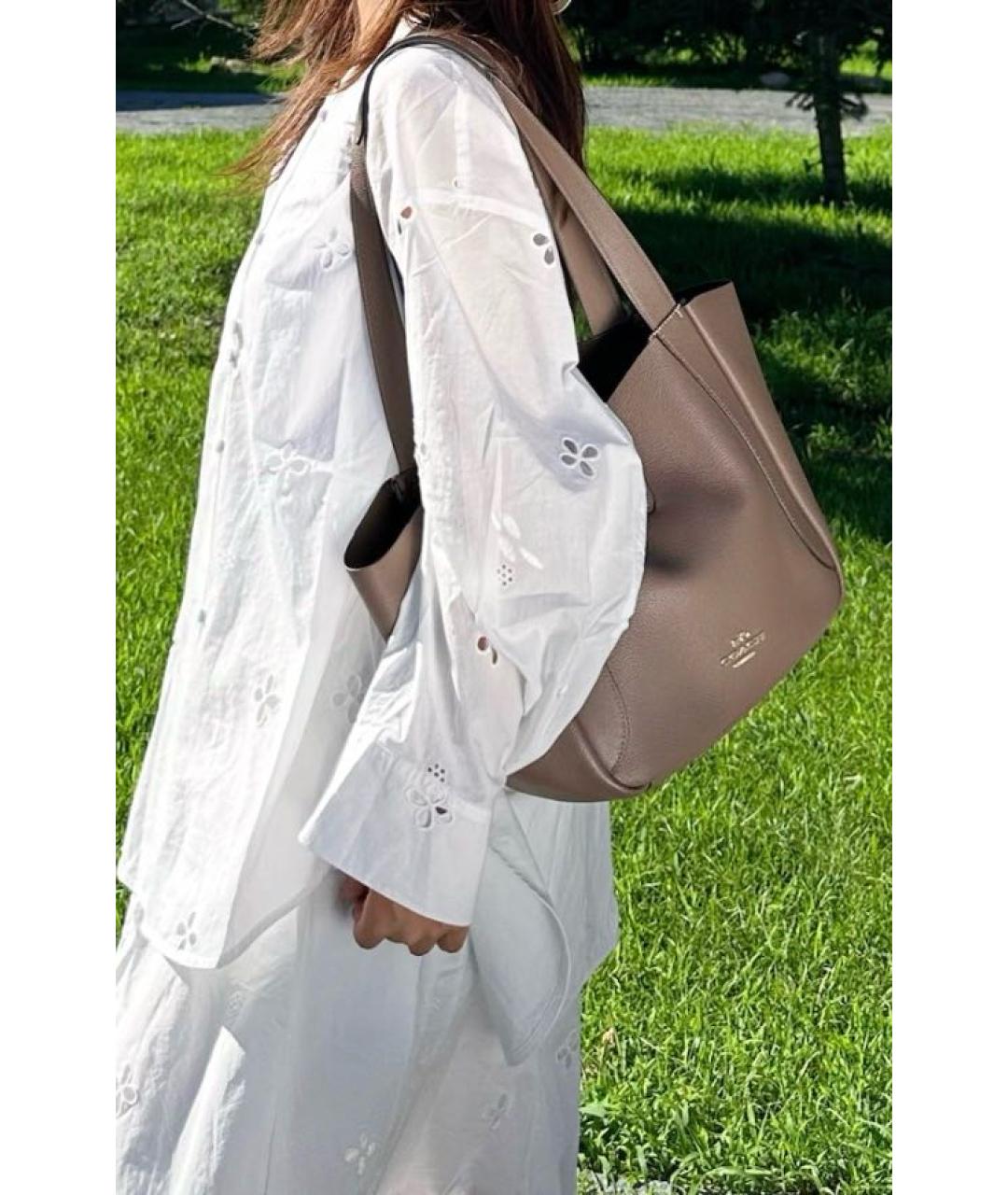 COACH Коричневая кожаная сумка тоут, фото 4