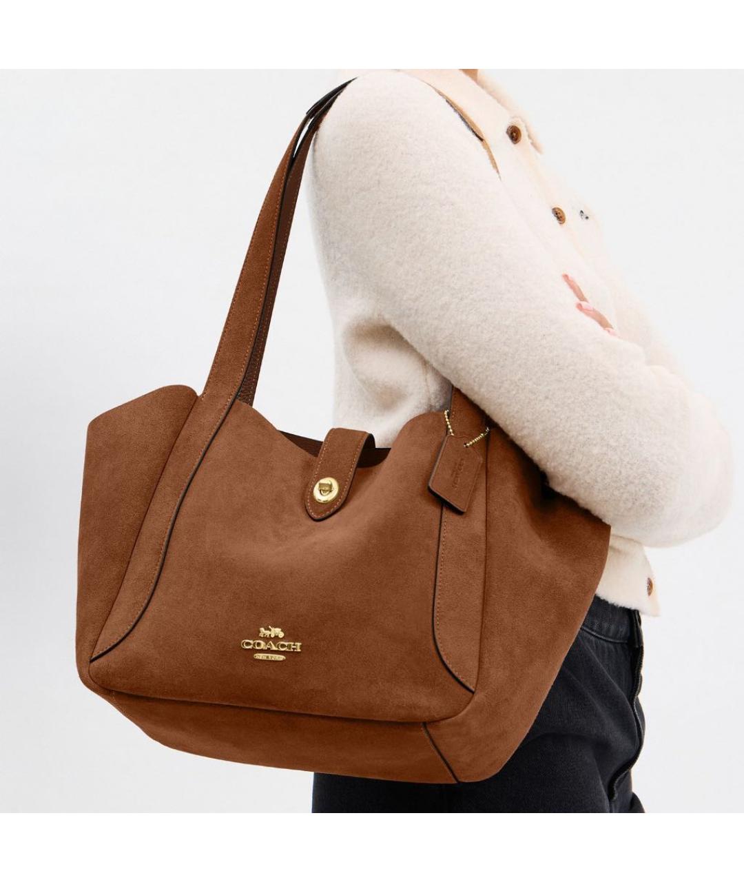 COACH Коричневая замшевая сумка тоут, фото 6