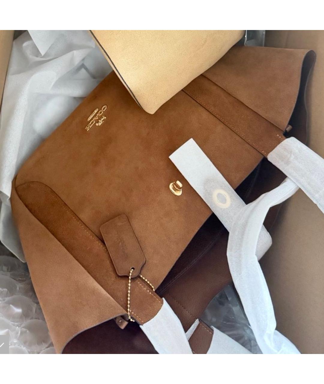 COACH Коричневая замшевая сумка тоут, фото 7