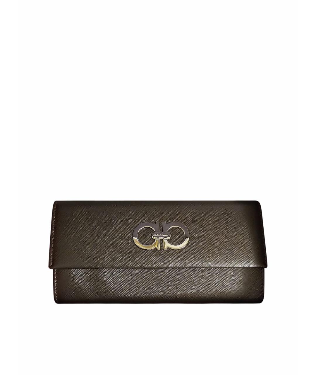 FERRAGAMO Антрацитовый кожаный кошелек, фото 1