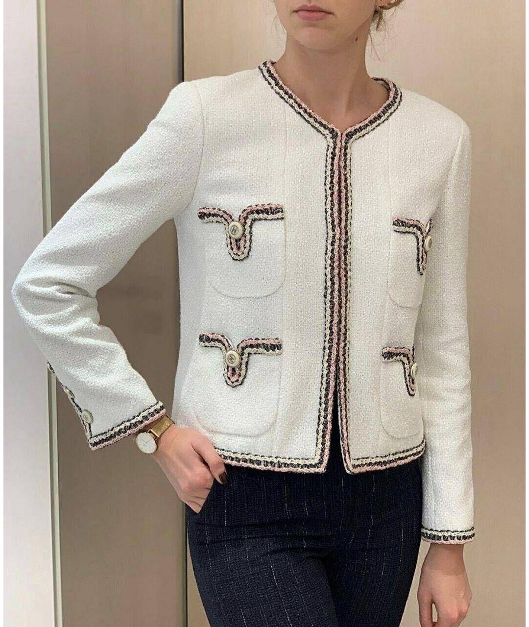 CHANEL Белый твидовый жакет/пиджак, фото 8