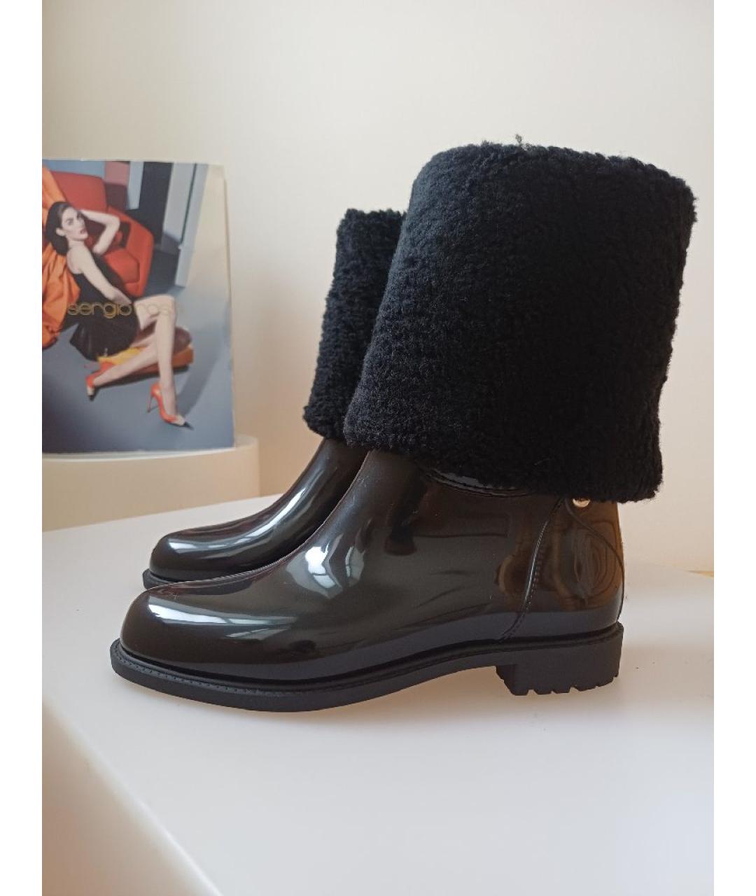 SERGIO ROSSI Черные резиновые сапоги, фото 2