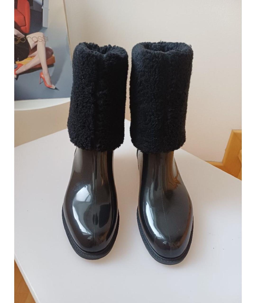 SERGIO ROSSI Черные резиновые сапоги, фото 6