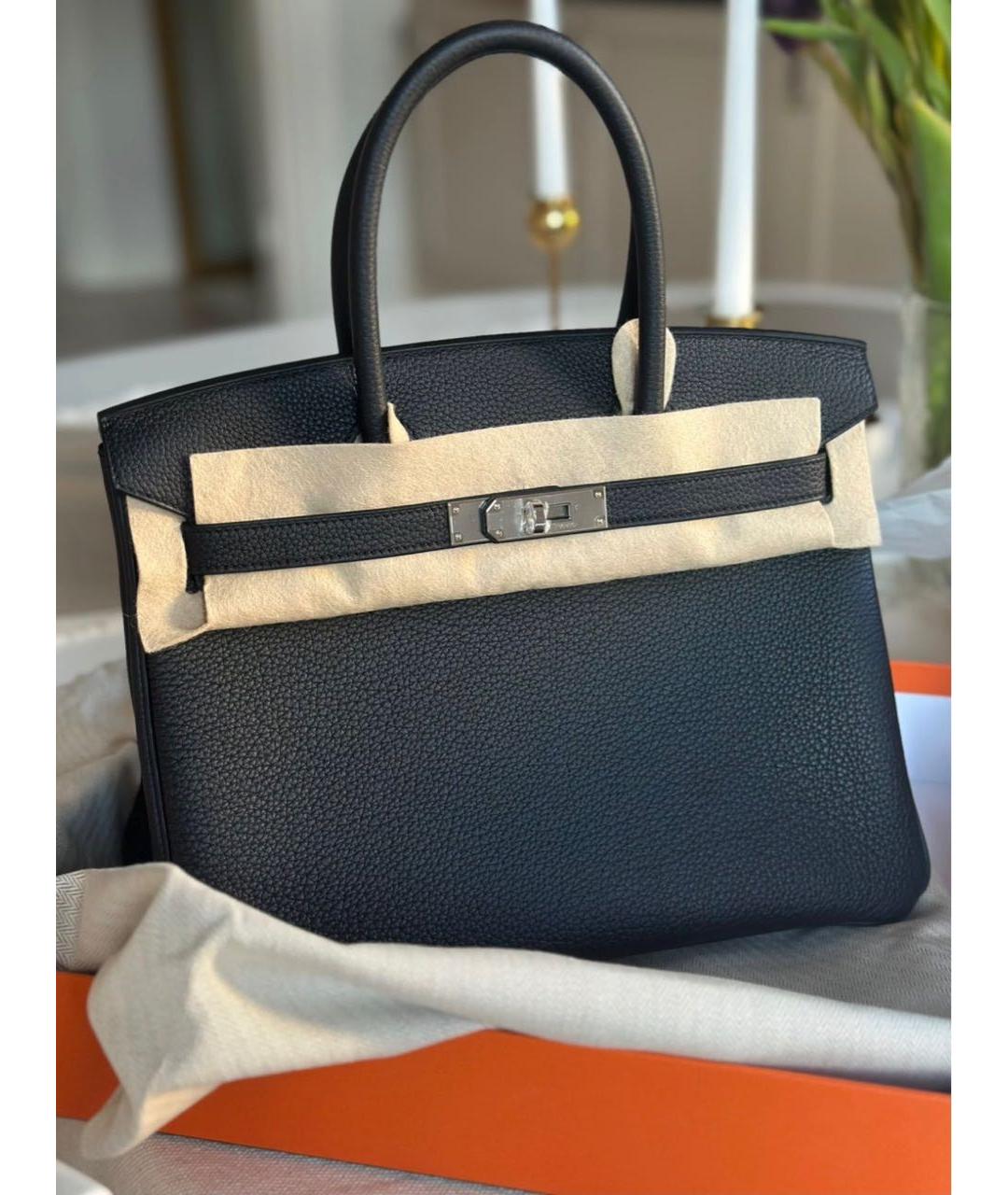 HERMES Черная кожаная сумка с короткими ручками, фото 5