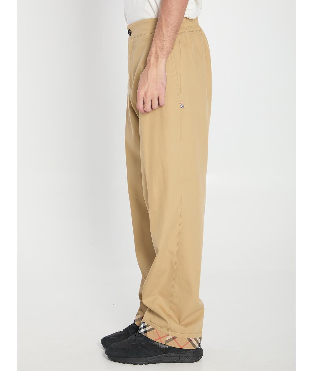 BURBERRY Бежевые хлопковые повседневные брюки, фото 3