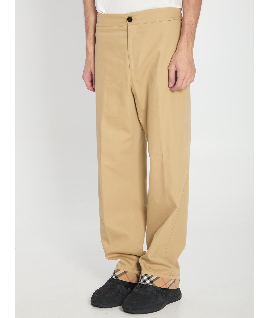 BURBERRY Бежевые хлопковые повседневные брюки, фото 2