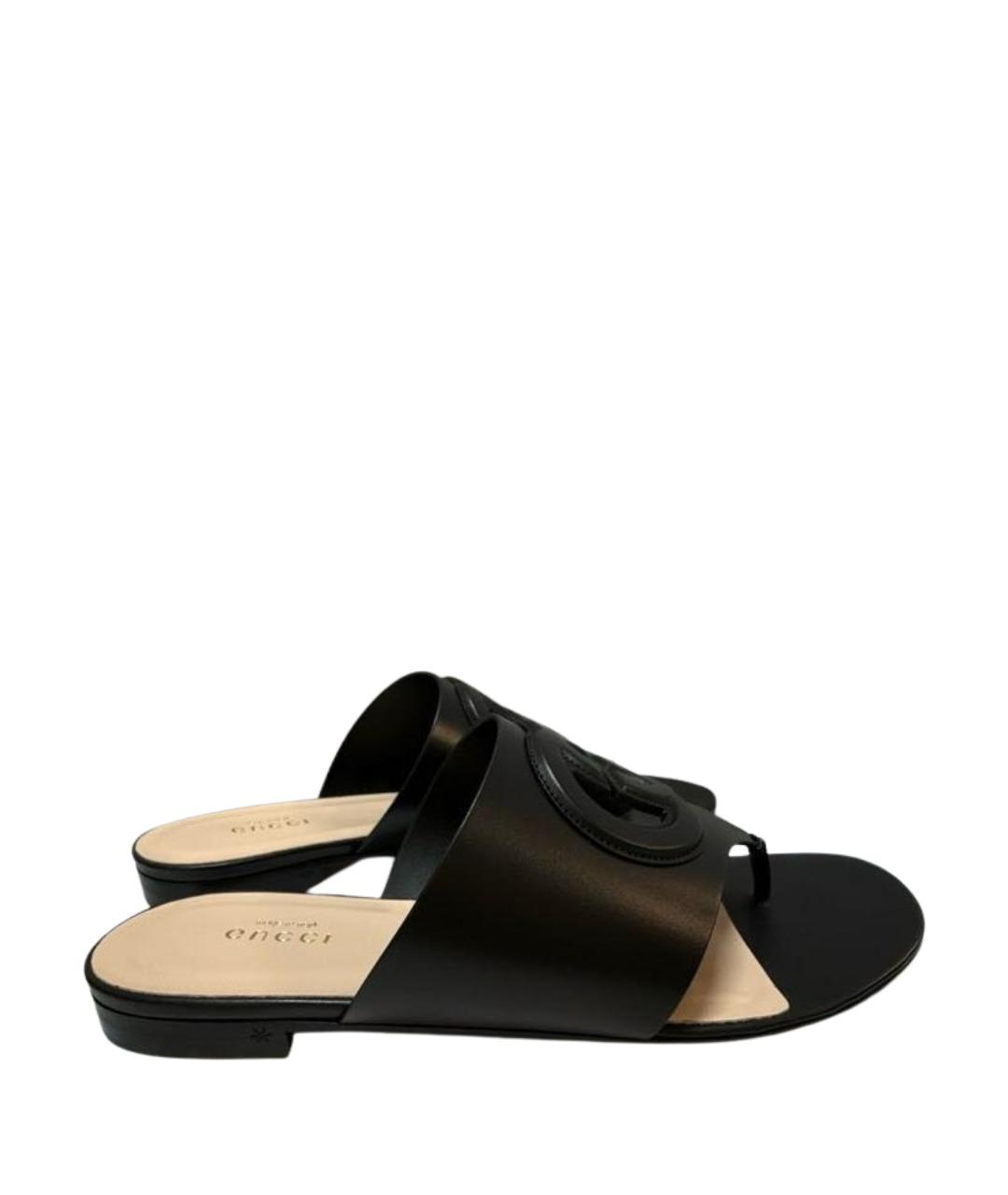 GUCCI Черные кожаные сандалии, фото 1