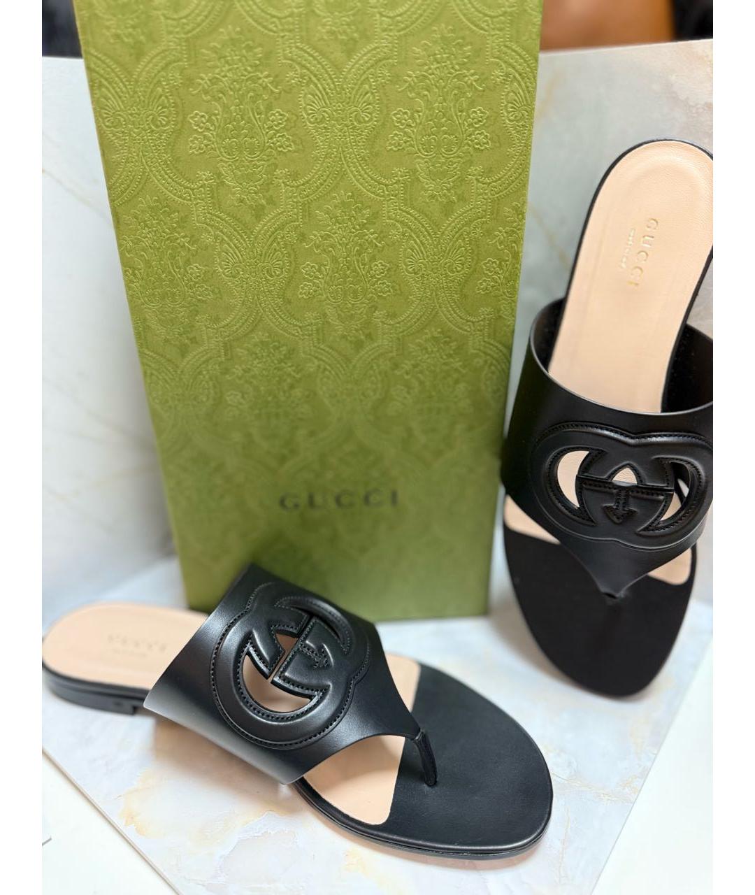 GUCCI Черные кожаные сандалии, фото 4