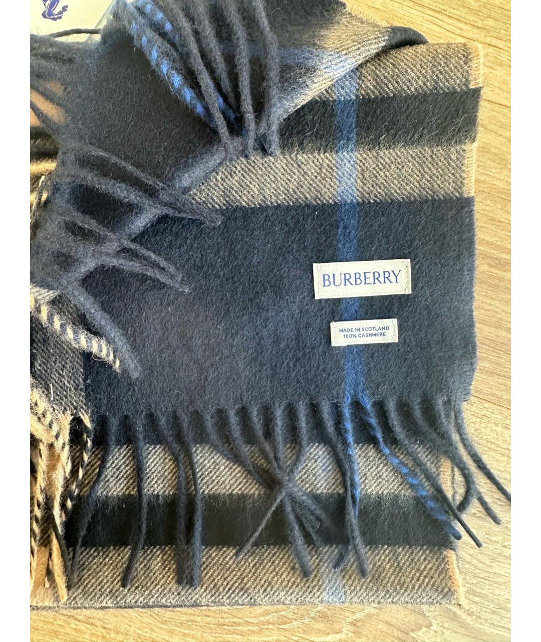 BURBERRY Темно-синий кашемировый шарф, фото 3