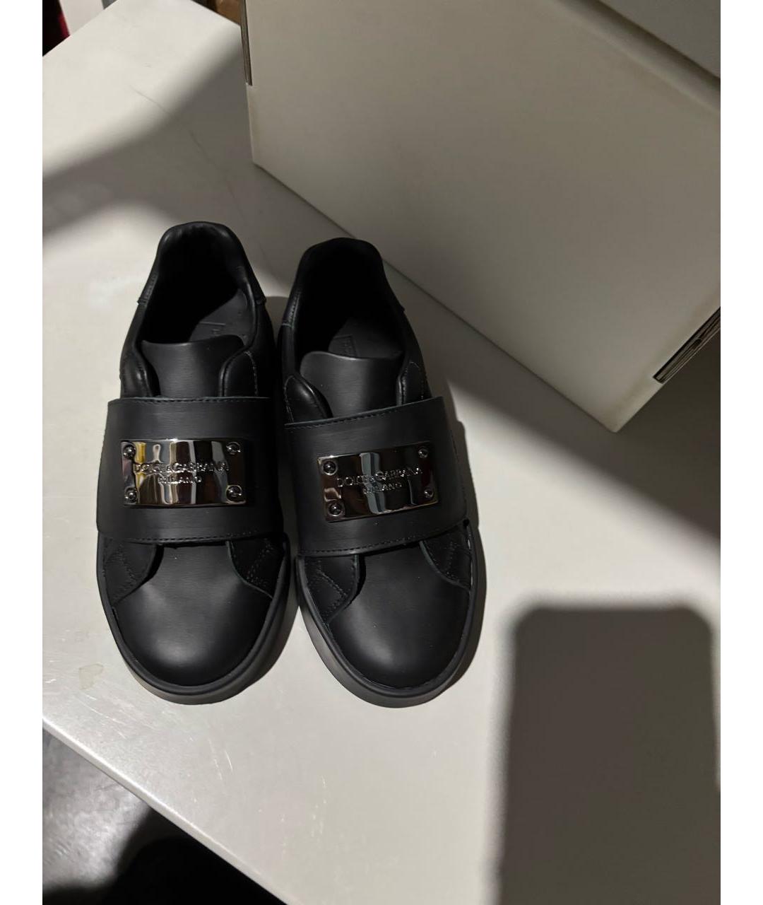 DOLCE&GABBANA Черные кожаные кеды, фото 2