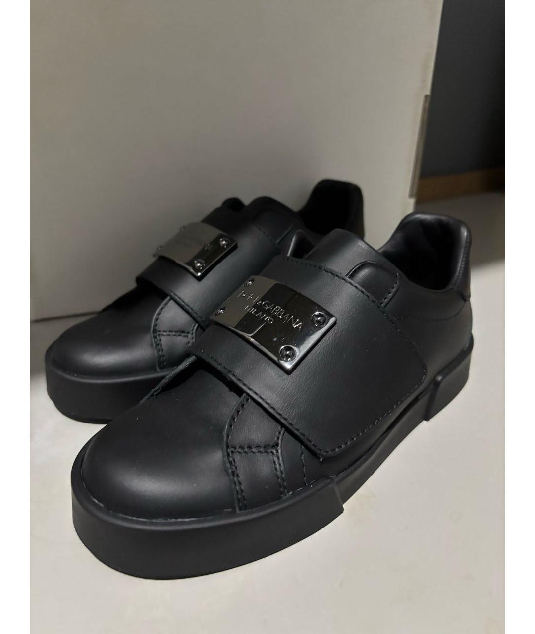 DOLCE&GABBANA Черные кожаные кеды, фото 3