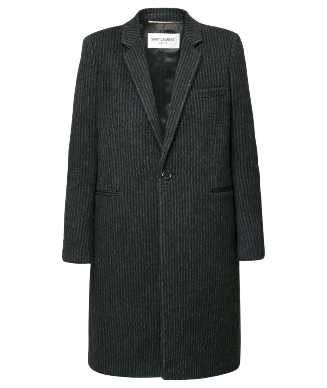 SAINT LAURENT Черное шерстяное пальто, фото 1