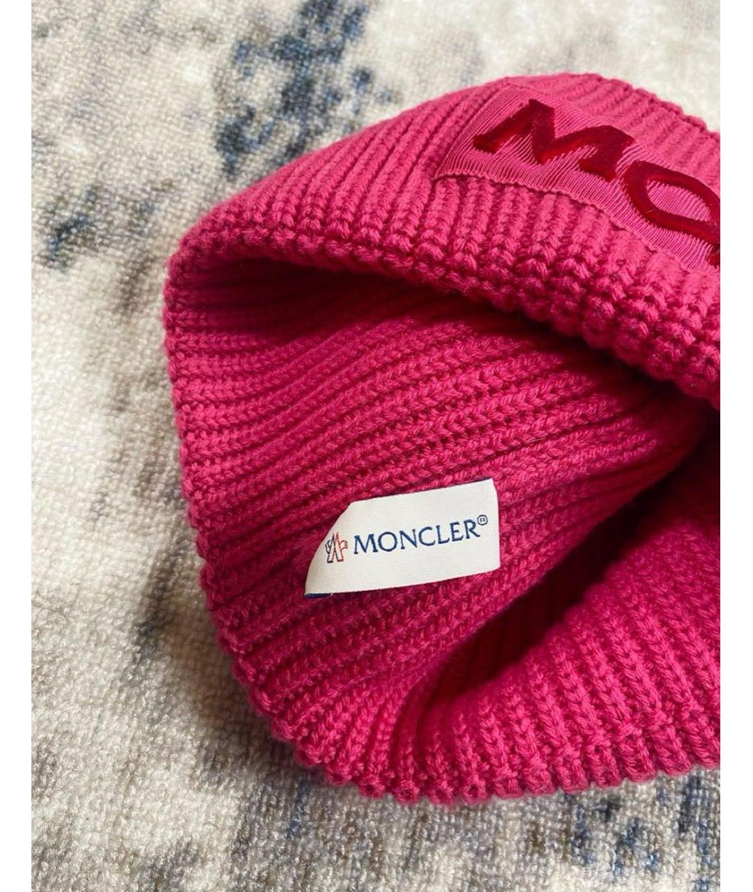 MONCLER Розовая шерстяная шапка, фото 3