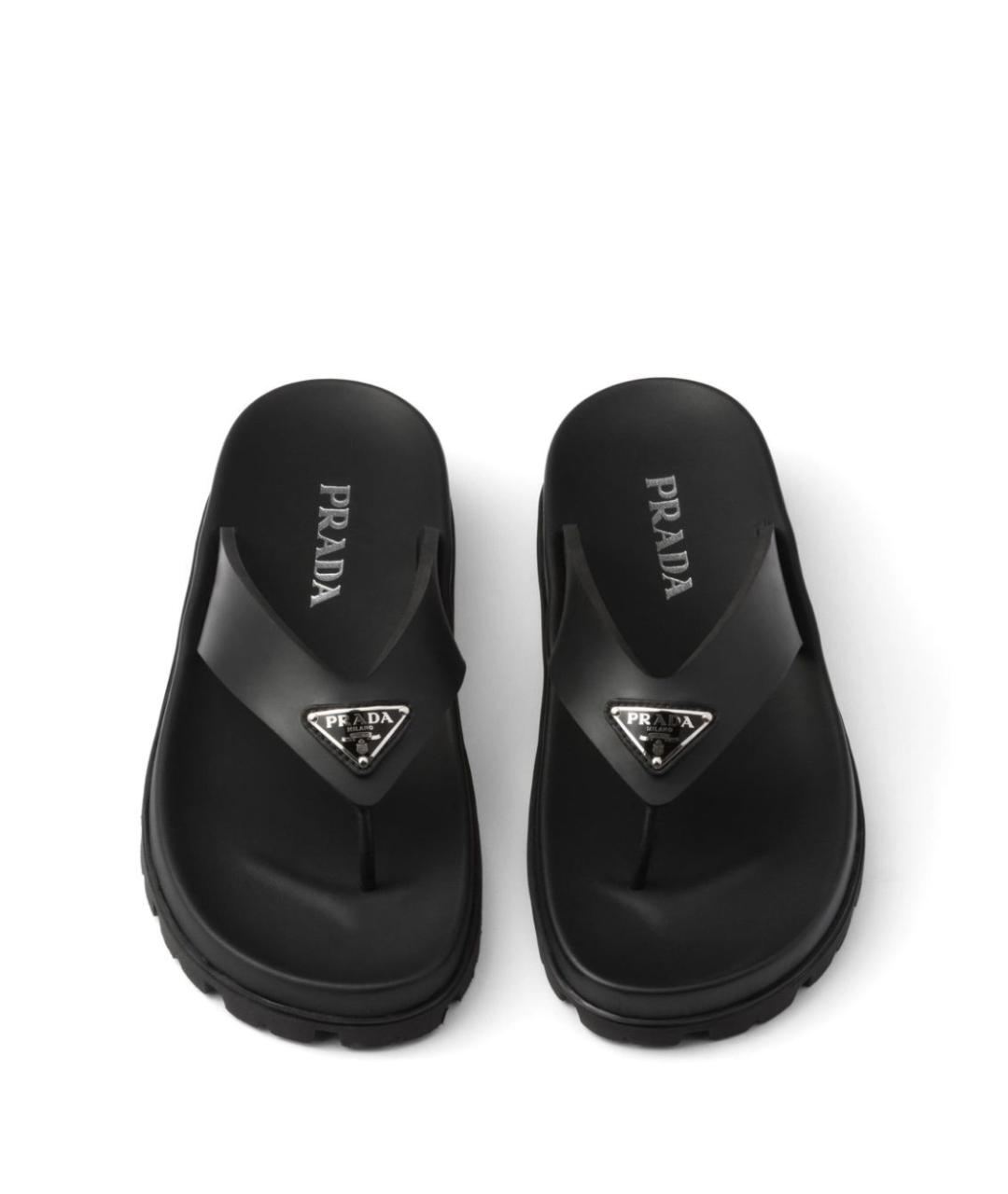 PRADA Черные резиновые шлепанцы, фото 2