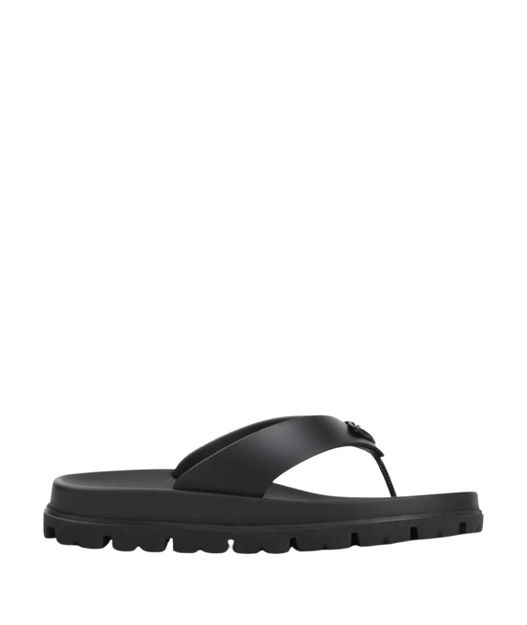 PRADA Черные резиновые шлепанцы, фото 1