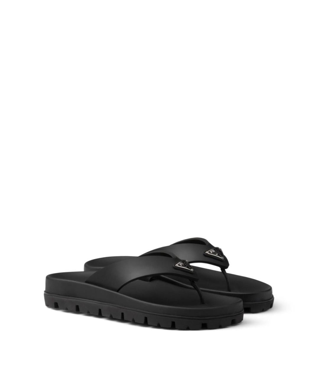 PRADA Черные резиновые шлепанцы, фото 5