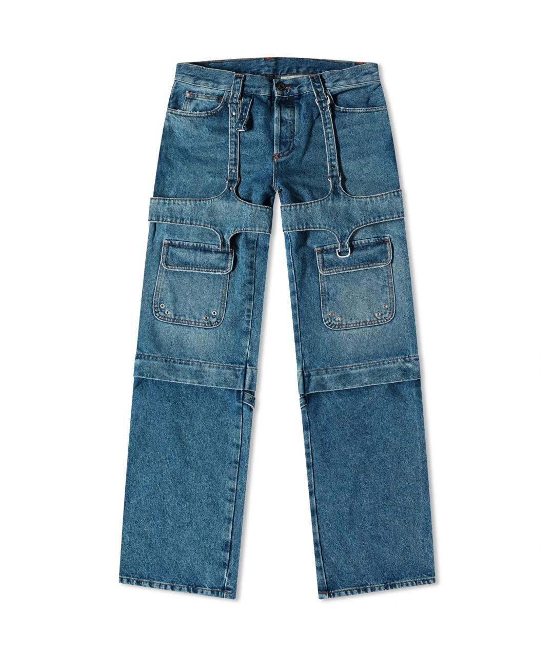 OFF-WHITE Синие хлопковые прямые джинсы, фото 1