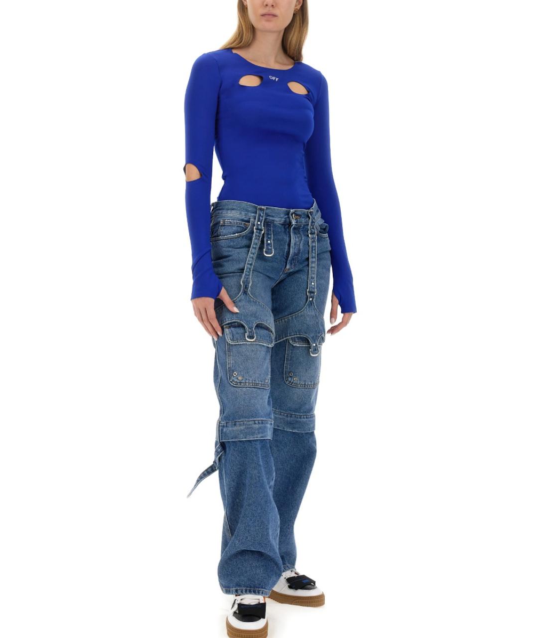 OFF-WHITE Синие хлопковые прямые джинсы, фото 3
