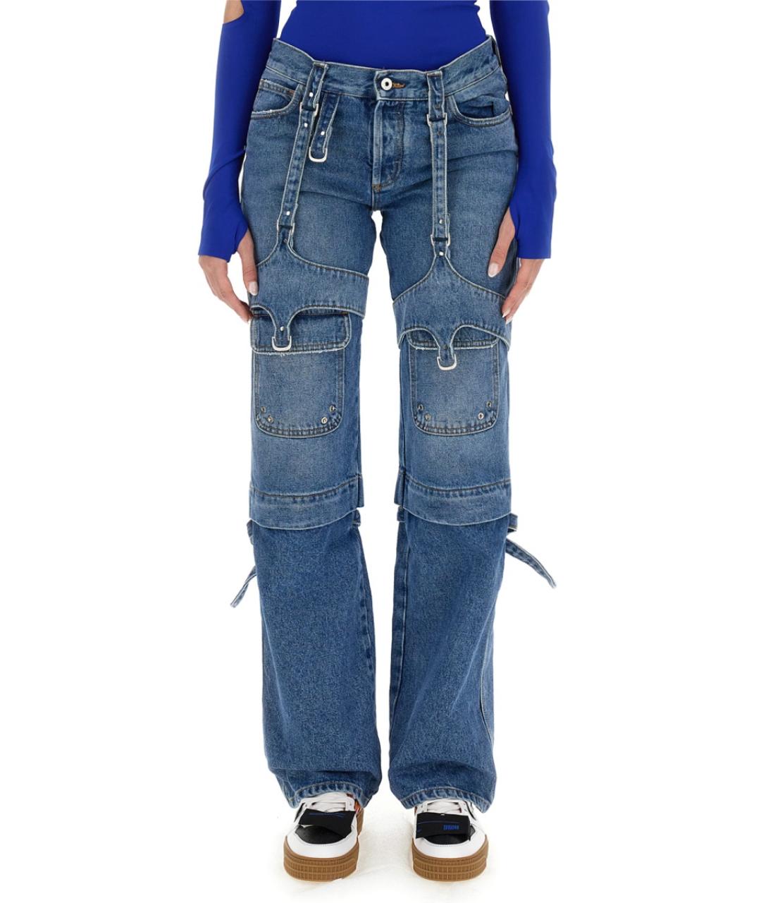 OFF-WHITE Синие хлопковые прямые джинсы, фото 2