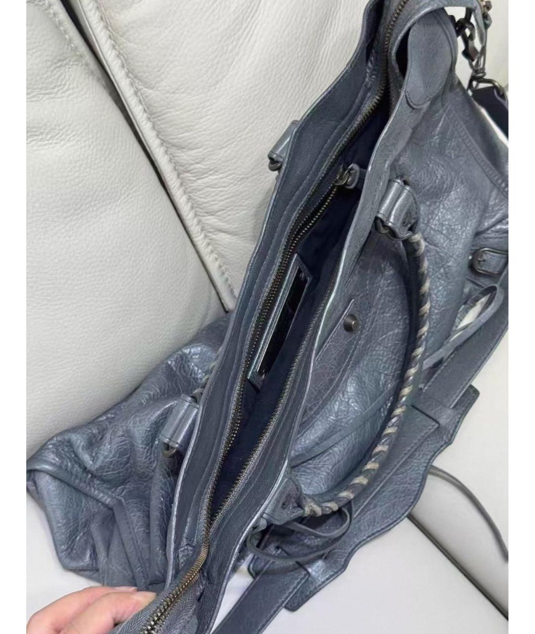 BALENCIAGA Серая кожаная сумка с короткими ручками, фото 4