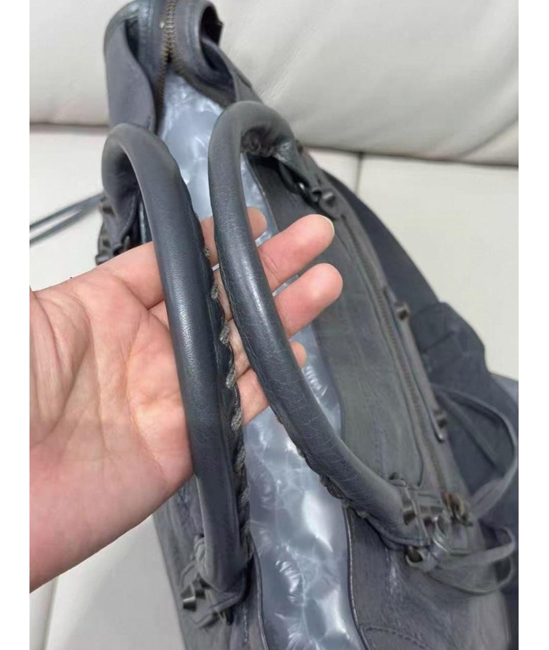 BALENCIAGA Серая кожаная сумка с короткими ручками, фото 5