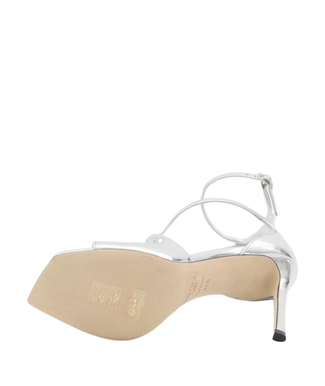 JIMMY CHOO Серебряные кожаные босоножки, фото 4