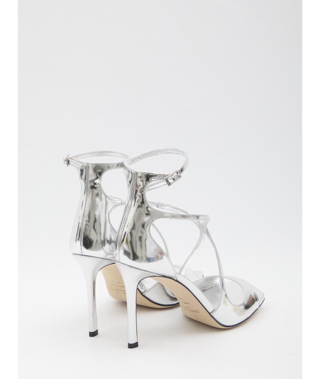 JIMMY CHOO Серебряные кожаные босоножки, фото 3