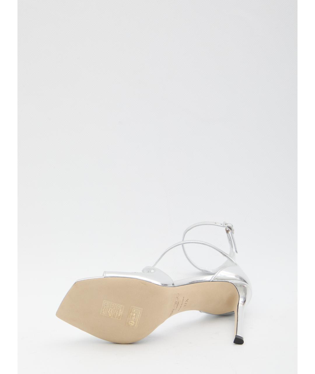 JIMMY CHOO Серебряные кожаные босоножки, фото 4