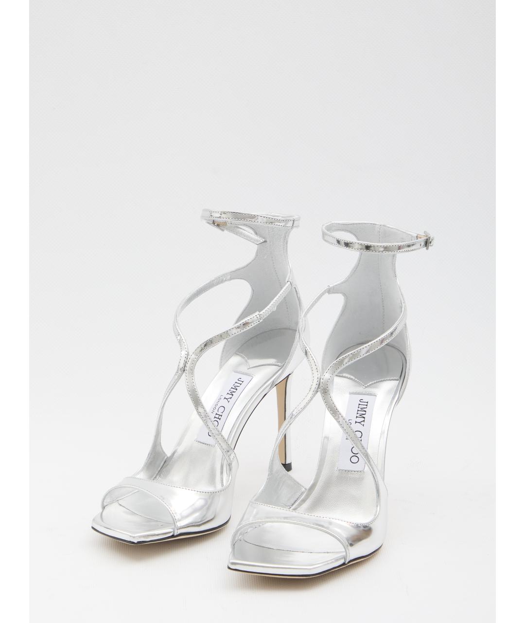 JIMMY CHOO Серебряные кожаные босоножки, фото 2