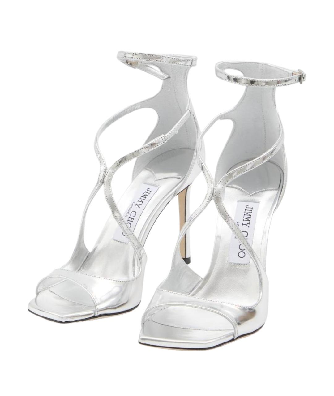 JIMMY CHOO Серебряные кожаные босоножки, фото 2