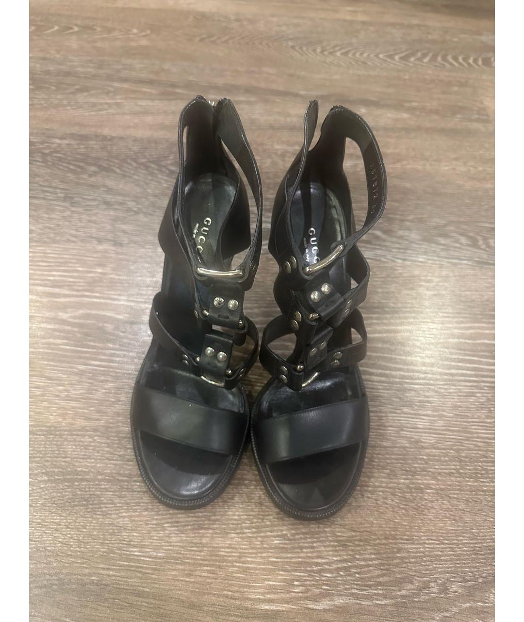 GUCCI Черные кожаные босоножки, фото 2