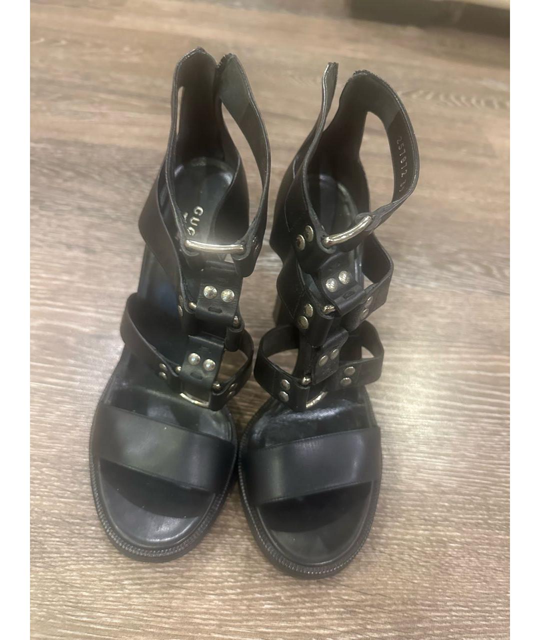 GUCCI Черные кожаные босоножки, фото 4