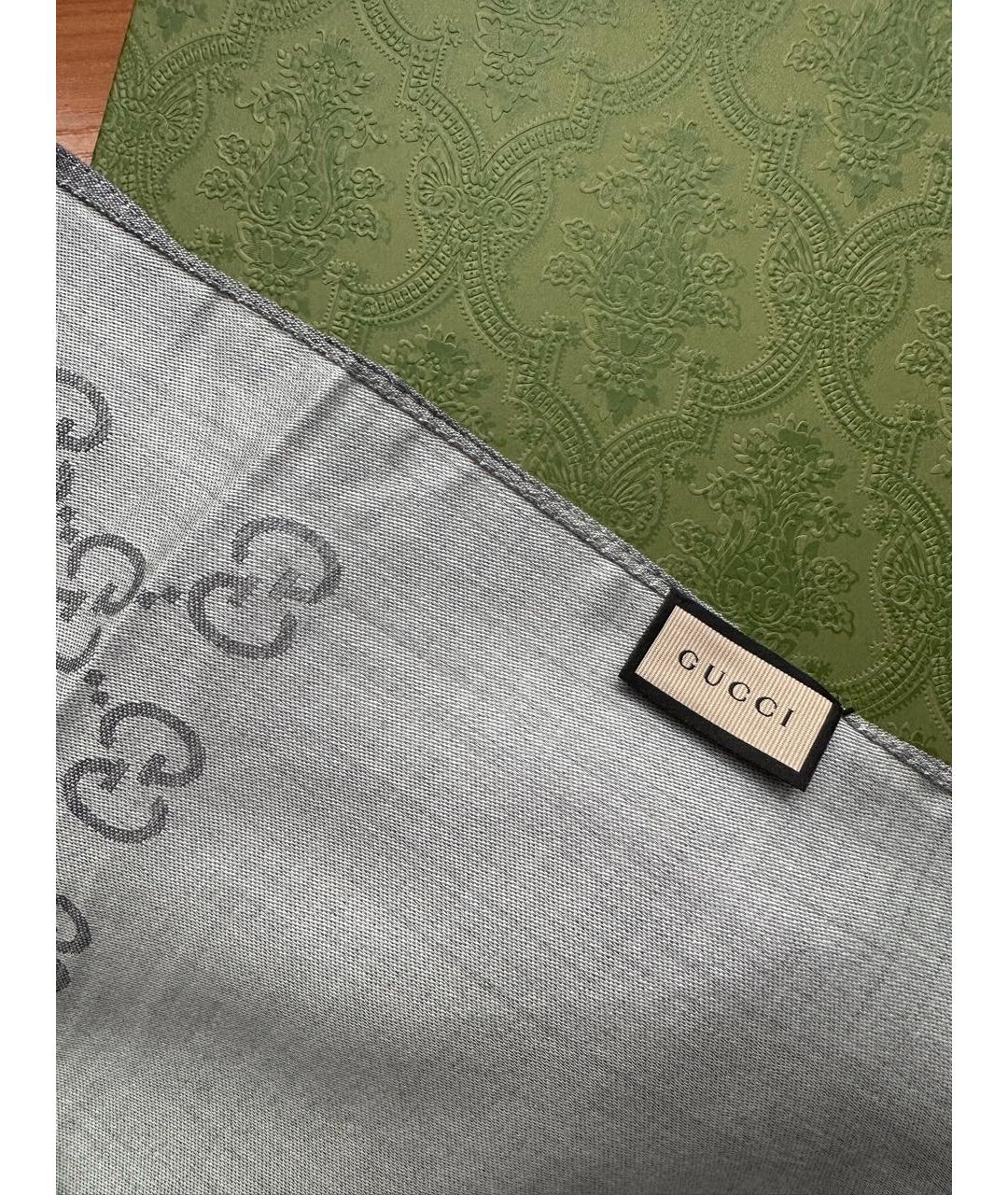 GUCCI Серый шелковый шарф, фото 3