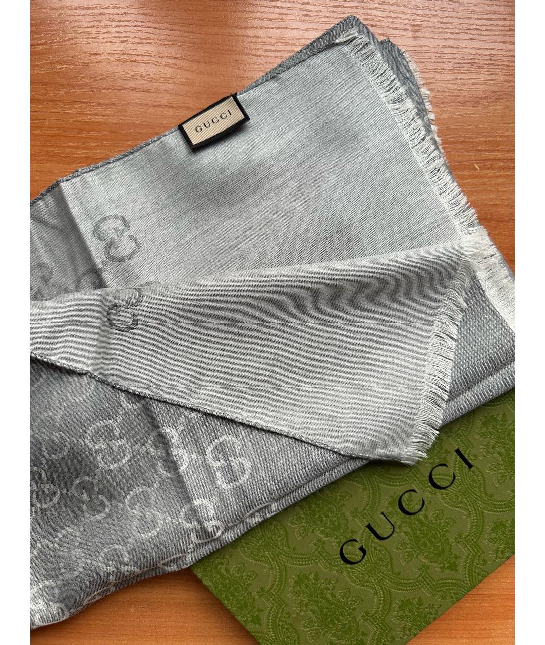 GUCCI Серый шелковый шарф, фото 2