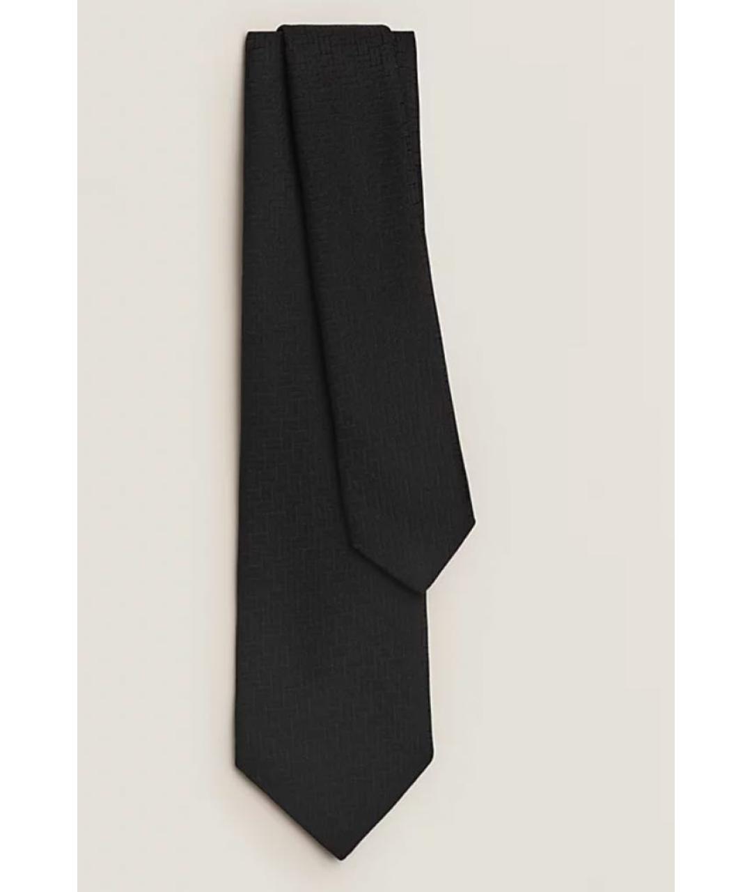 HERMES Черный шелковый галстук, фото 3