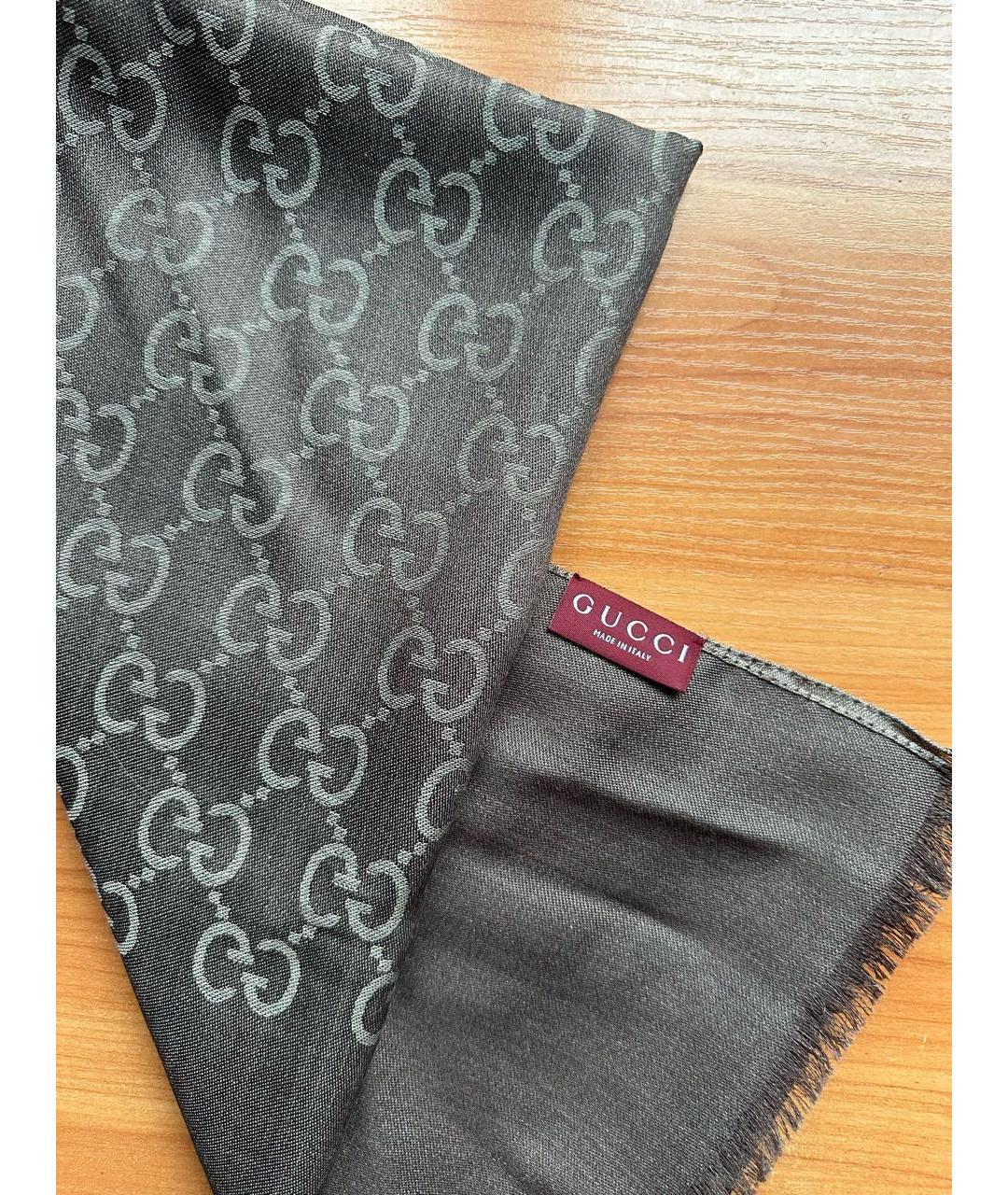 GUCCI Коричневый шелковый шарф, фото 2