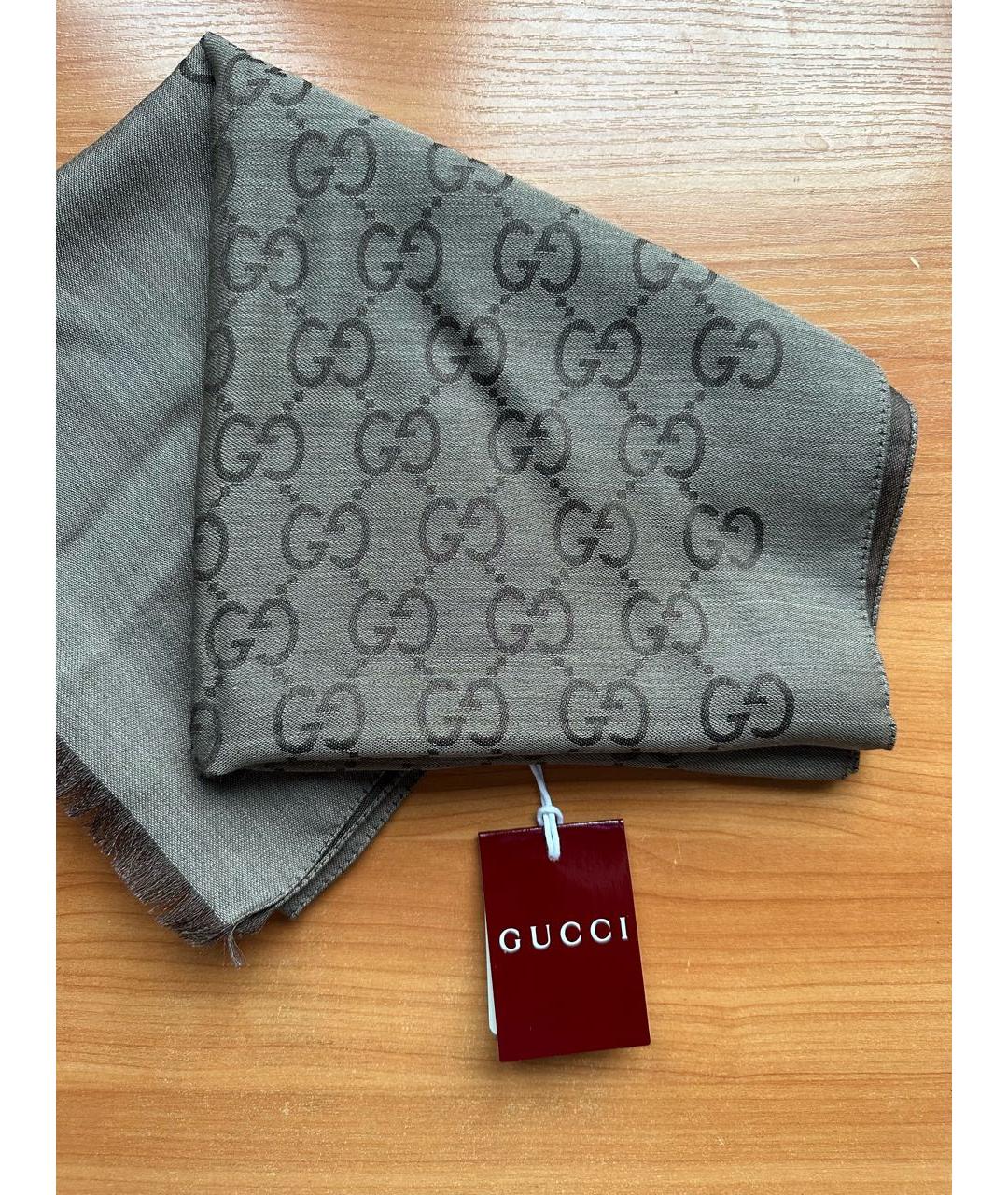 GUCCI Коричневый шелковый шарф, фото 6