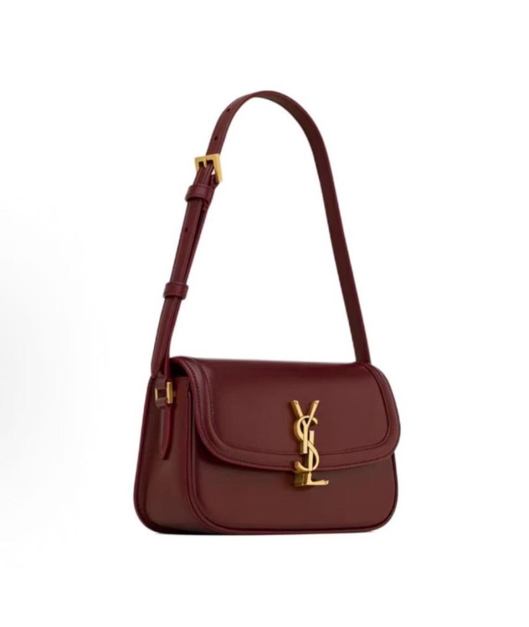SAINT LAURENT Бордовая кожаная сумка через плечо, фото 2
