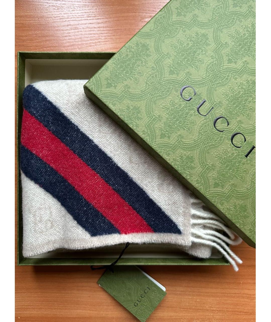 GUCCI Бежевый шерстяной шарф, фото 2